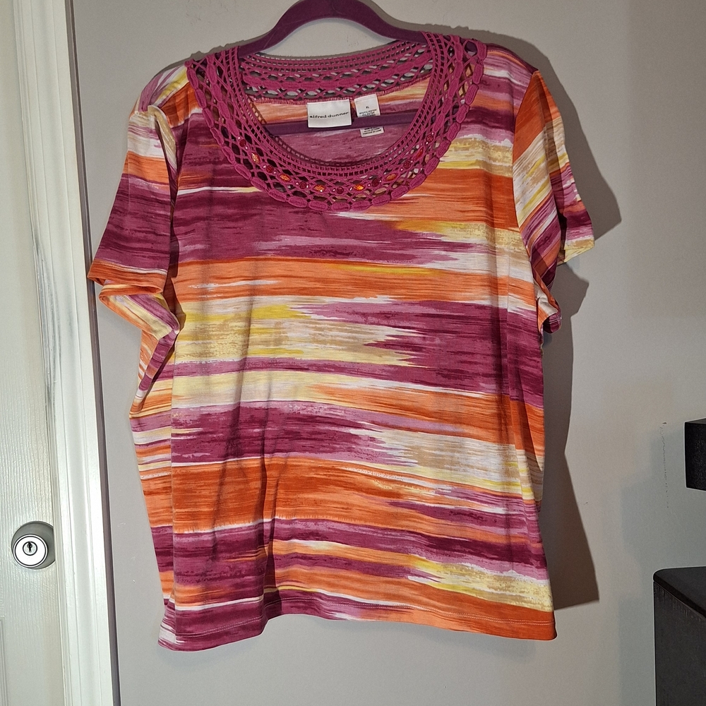 Alfred Dunner Multicolor Short Sleeve Top W/Embellished Scoop Neck - 2 For $10
